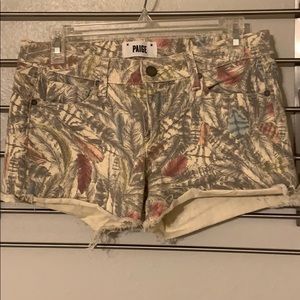 Paige feather jean shorts with frayed bottom